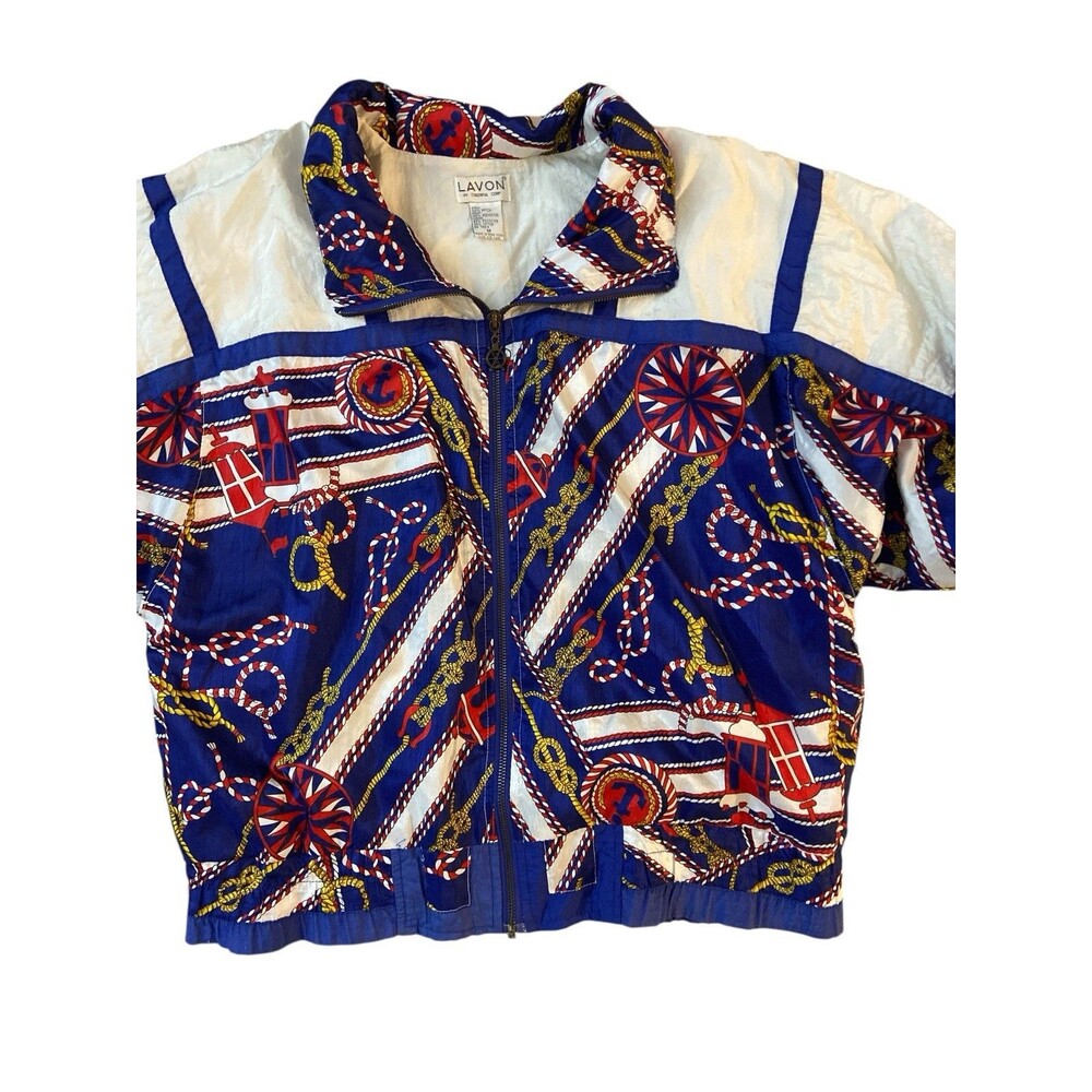 Nautical Pirate Jacket‎ Windbreaker Size M by Lady Avon 90s Granny Style Retro - Picture 2 of 9